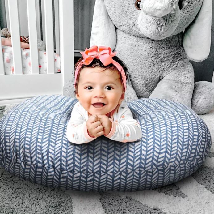 Boppy Pillow with Cover Blue Herringbone Liliplum Kids